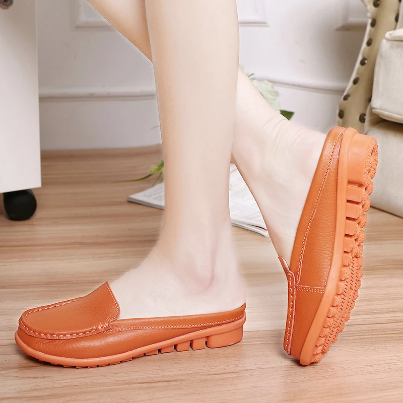 Women Flat Shoes Cow Leather Loafers Slip on Ballet Flats Comfort Soft Ladies Orange Blue White EUR Size 34-43 | Обувь