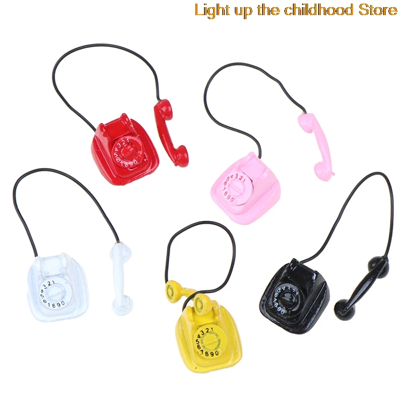 

New Arrival 1:12 Dollhouse Miniature Old Fashioned Vintage Phone Telephone 5 Colors