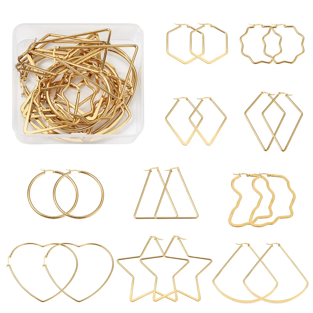 

10 пар/коробка, гипоаллергенные серьги-кольца из нержавеющей стали