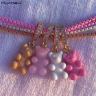 HUANZHI 2021 Ins ожерелье-чокер с радужной распылителем цепь многоцветное модное металлическое ожерелье до ключиц для женщин девушек ювелирные изделия для вечерние Ринок подарки