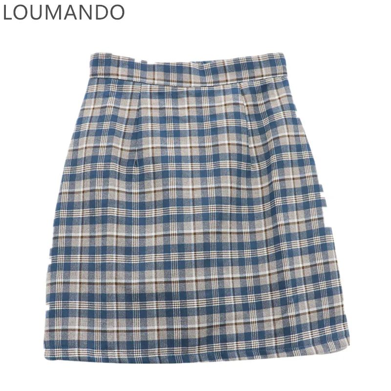 

Новинка Весна-Лето Корейская версия ретро в гонконгском стиле клетчатая юбка с высокой талией Женская Студенческая трапециевидная модная ...