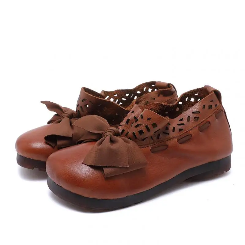 

YourSeason Ladies Autumn Spring Genuine Leather Casual Shoes Round Toe Shallow Handmade Butterfly Knot Women Flats