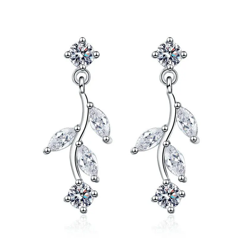 

LANTAO Store Leaf-Shaped Tassel Zircon Inlaid Women's Earrings, Light Luxury Rhinestone Girl Earrings, 2021 Fashion Trend Gifts
