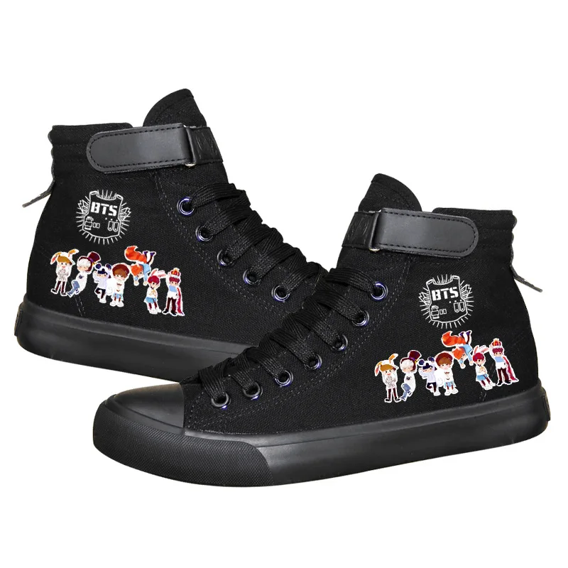 

New Trend Bangtan Men Women Shoes Flat Casual Velcro Shoes Casual Unisex High Top Canvas Student Size 35-44