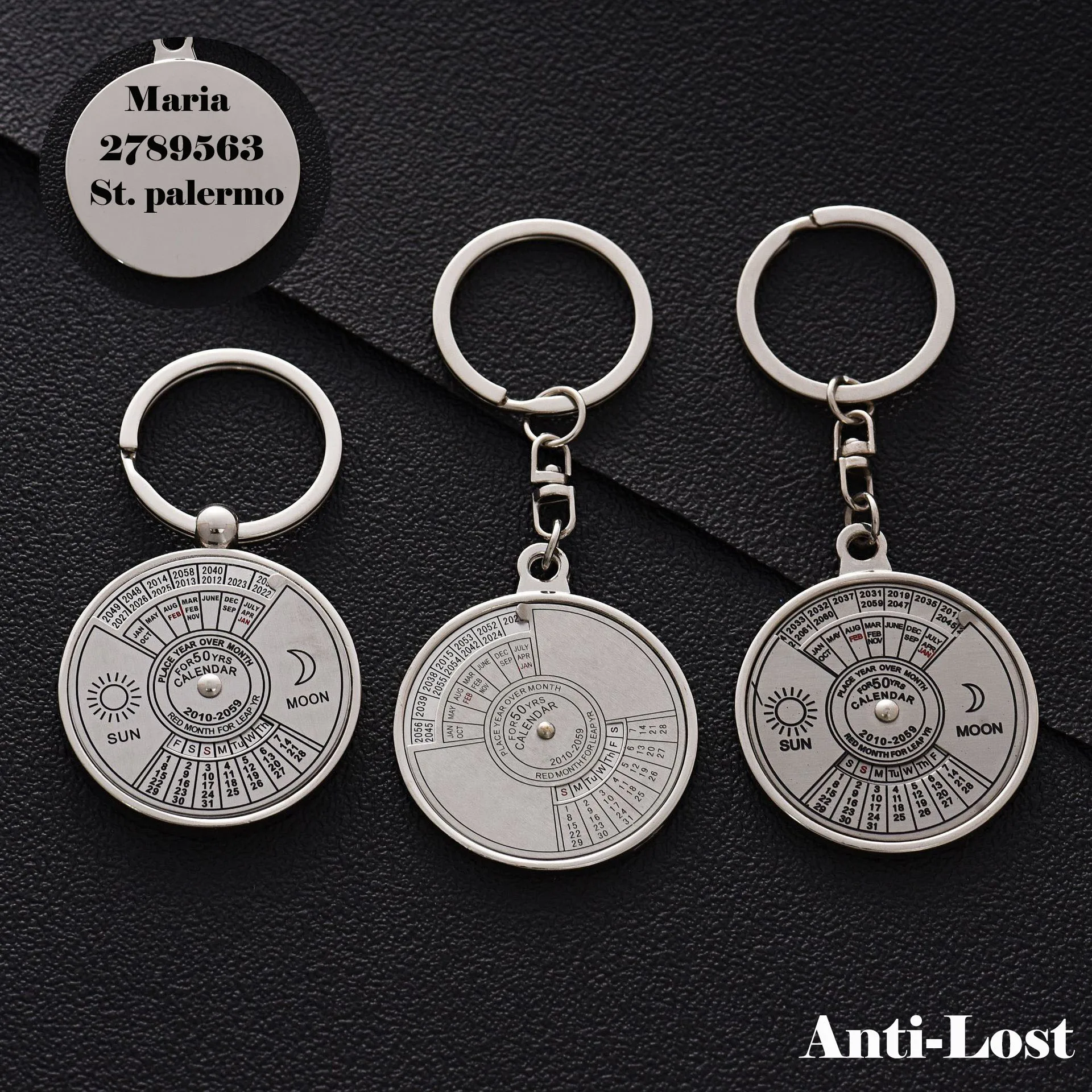 1Pcs Personalized Custom Name Date Keychain With Calendar Anti-Lost Free Engraved Name Stainless Steel KeyChain For Man Women