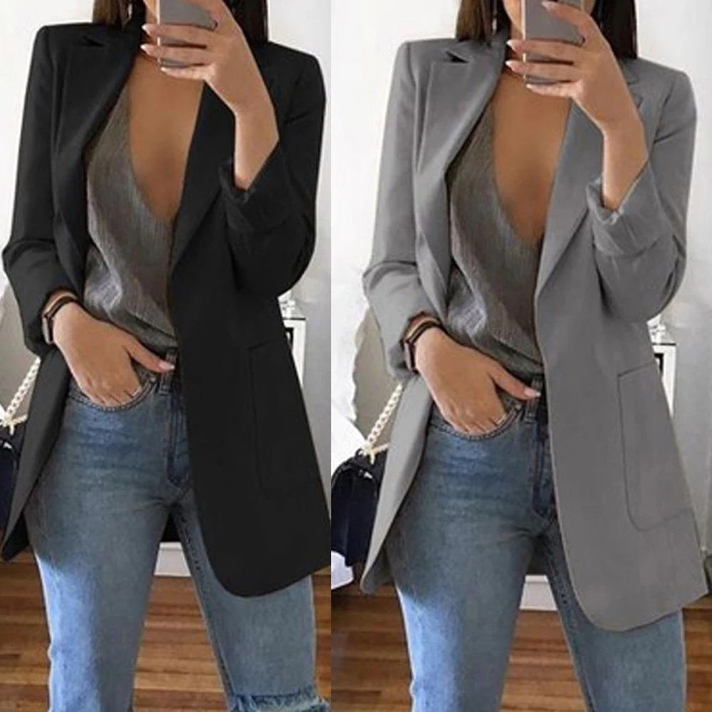 

2020 Women Suit Jacket Fashion Spring Business Formal Lady Office Casual Suit Solid Jackets Coat Long Sleeved Slim Tops Cardigan