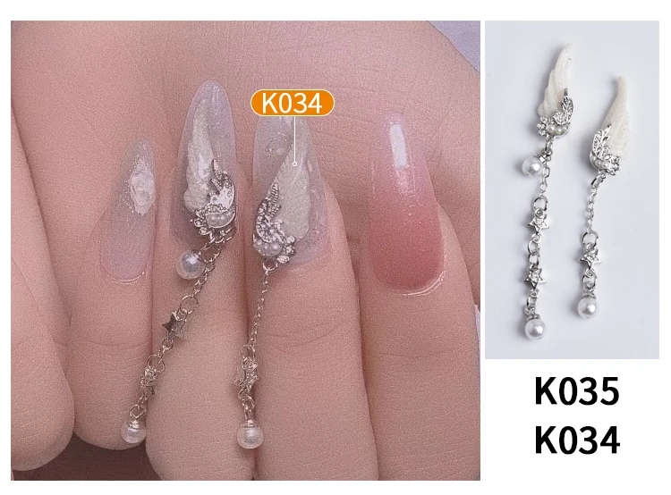 Серебряный 5 шт. Птица/Сердце/Любовь Купидон дизайн ногтей циркон Длинная цепочка Кулон Ювелирные изделия ногтей циркон алмаз ногтей циркон украшения