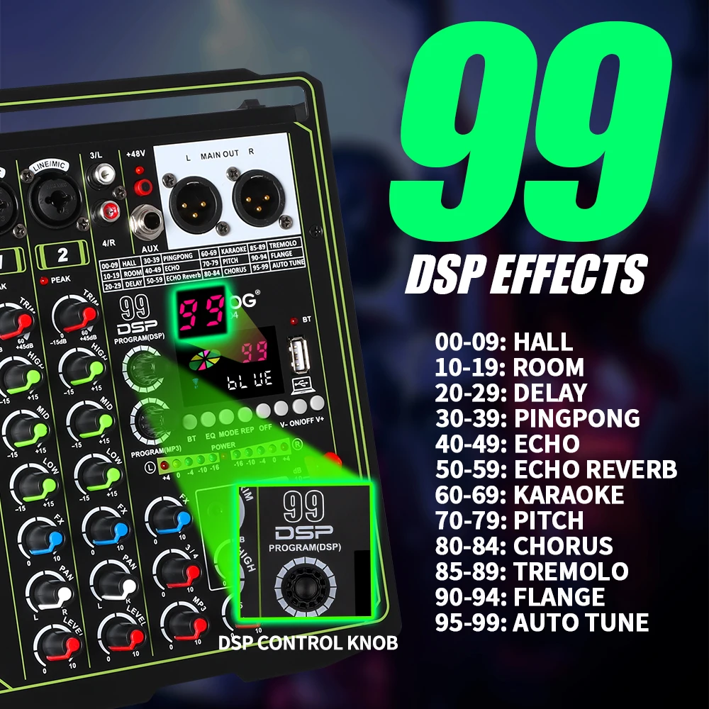 Звуковой микшер 99 DSP 4-канальный портативный DJ-микшерный пульт USB-интерфейс