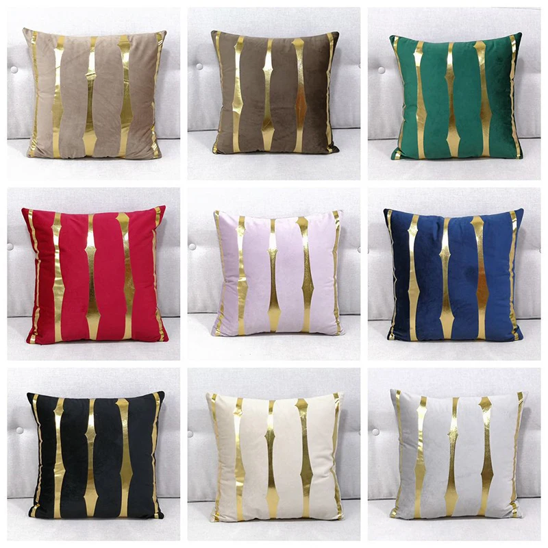 

45x45cm Velvet Square Cushion Cover Geometric Bronzing Pillowcase Car Seat Decorative Pillow Covers Sofa Bed Throw Pillows Case
