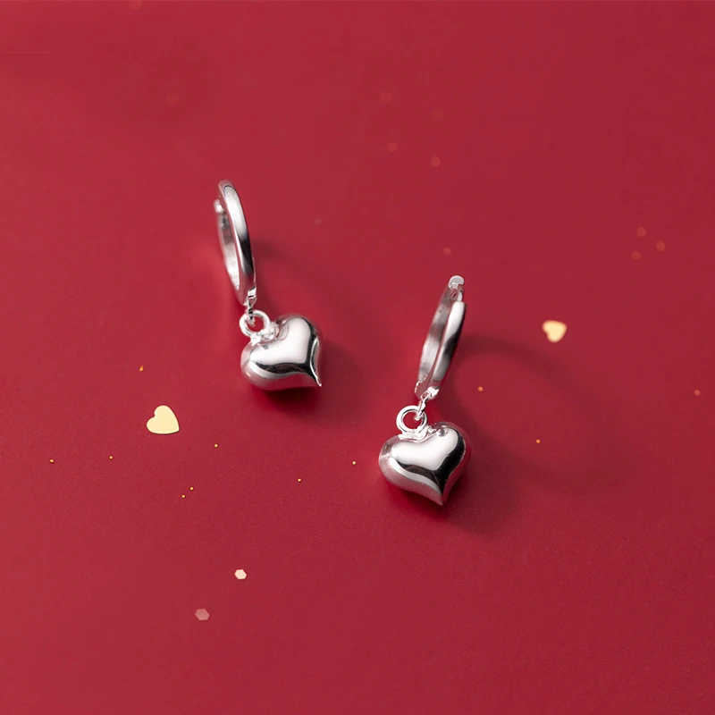 

MloveAcc 925 Sterling Silver Women Hoop Earrings Smooth Heart Drop Earring for Girl 925 Silver Jewelry
