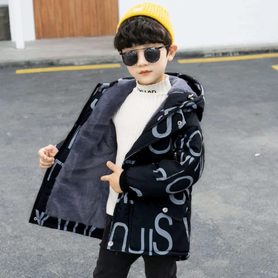 

Winter Children Plush Cotton Coat Coat 2021 New Baby Boys Children Cotton Padded Children Plush Hooded Jacket 3 4 5 6 7 8 10 12Y