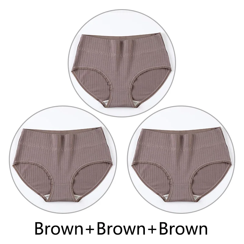 Brown Brown Brown 3 шт. Трусики с высокой талией женские Натуральные Шелковые антибактериальные промежности 4XL Большие размеры трусы мягкие дышащие размер плюс нижнее белье бесшовные - Цвет: Brown Brown Brown