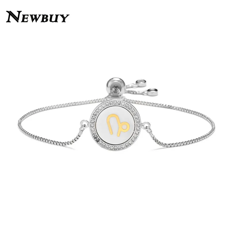NEWBUY Мода 12 Созвездие шарм браслеты для женщин Девушка Уникальный дизайн оболочки браслет CZ Роскошный Золотой символ знаков зодиака