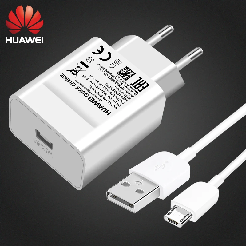 Huawei подлинное быстрое зарядное устройство 9V 2A QC 2,0 быстрое зарядное устройство USB адаптер Micro кабель для P8 P9 Plus P10Lite Honor 8 9 Mate10 Nova 2i 3 - Тип штекера: EU Charger and Cable