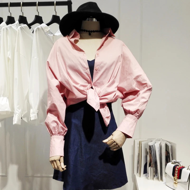 

2021 Summer New Pink Women Blouse and Shirts Turn-Down Collar Long-Sleeved Office Lady Elegant Outwear Tops