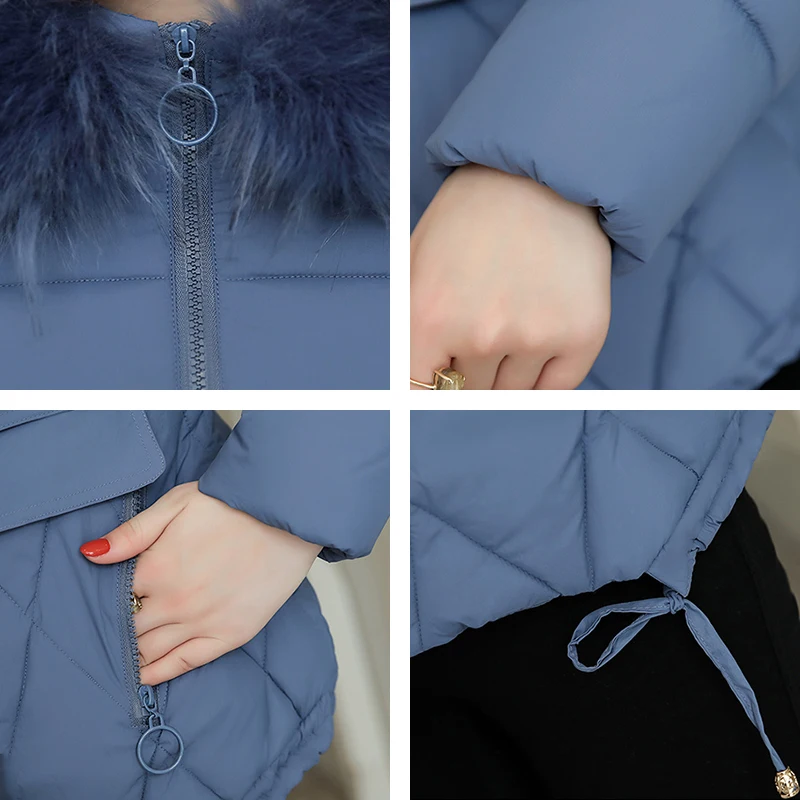 

Plus Size Women Solid Parkas 2020 Winter Basic Jacket Office Ladies Slim Thick Hooded Fur Collar Cotton Padded Kobieta Kurtka