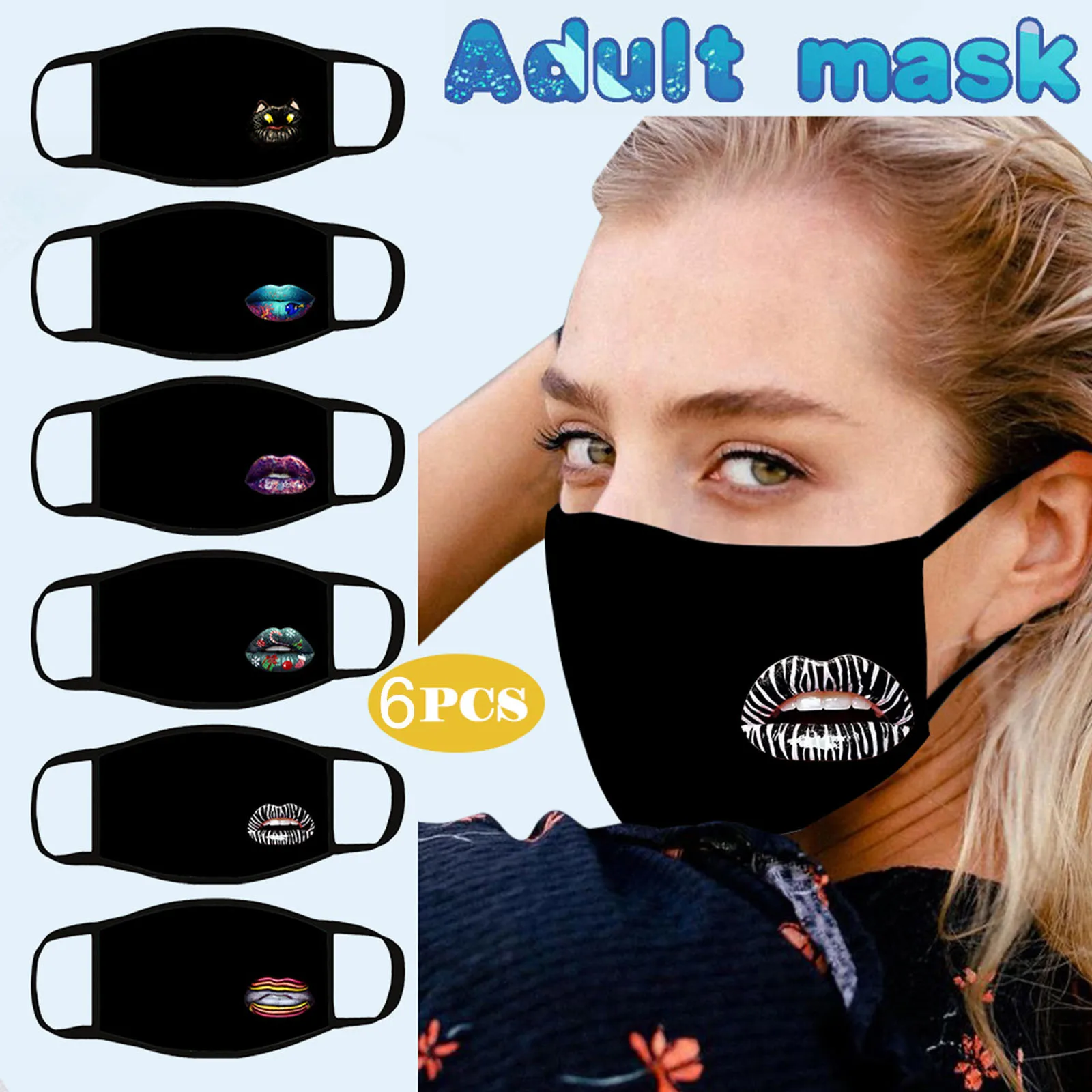 

6PCS Adult Black Cloth Mask Outdoor Protect Mask Anti-Fog Washable Safety Reusable Face Mask 2020 Fashion maseczka ochronna A40