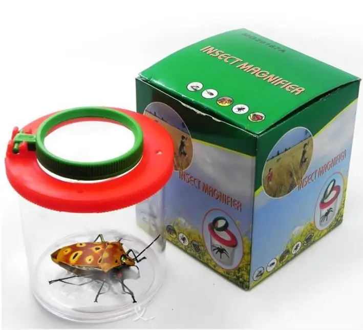 wholesale 200pcs/lot Bug Box Magnify Insects Viewer box 2 Lens 4x Magnification Magnifier Childs Kids Toy Entomologists