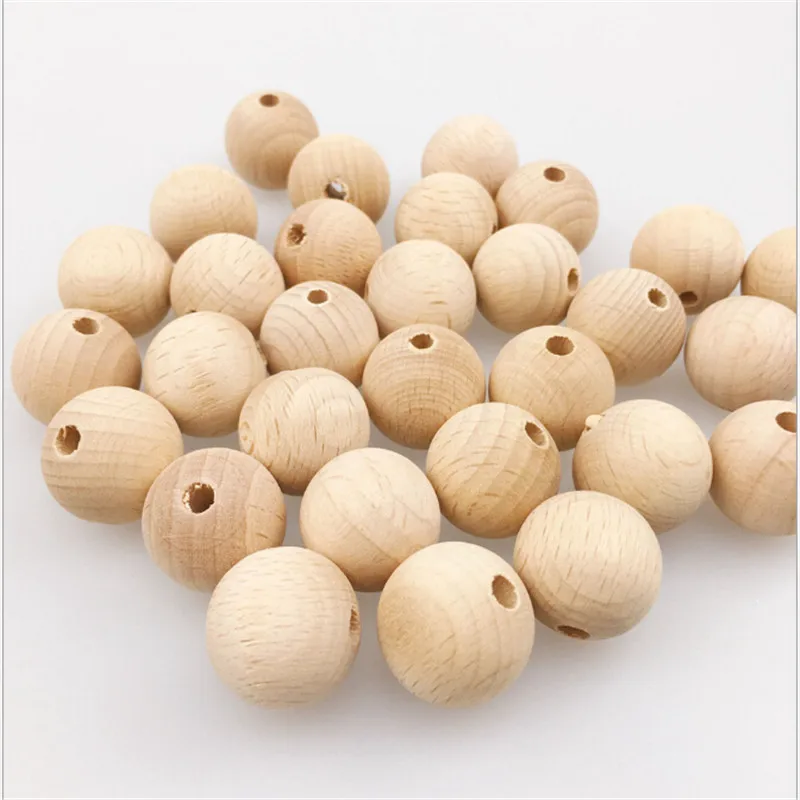 Cuentas de madera sin terminar para dentici&oacute;n, cuentas redondas de madera para morder, Juguetes Para el cuidado del beb&eacute;, joyer&iacute;a, 8-20mm, 10-150 piezas-2