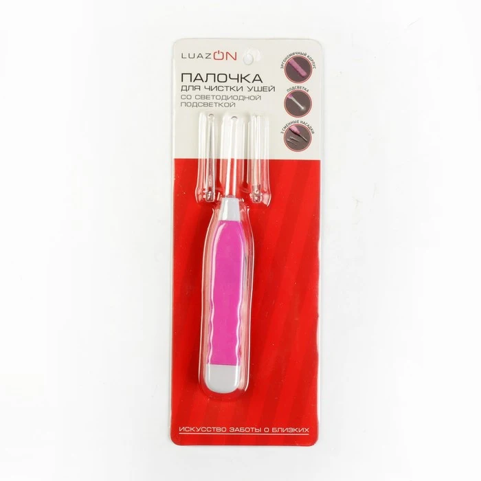 Палочка для чистки ушей LuazON LES-03 LED-подсветка 3 насадки от батареек в комплекте 180753