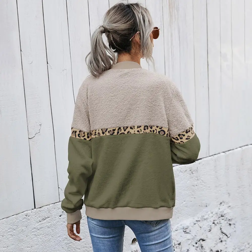 

Autumn Winter Popular Leopard Patchwork Contrast Color Coat Women Jacket Leopard Patchwork for Daily Wear