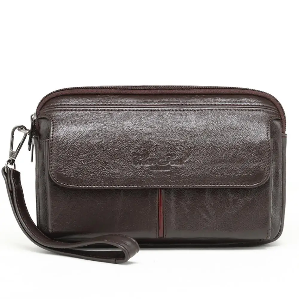 Кожаный бизнес клатч кошелек для мужчин браслет на молнии паспорт монета телефон