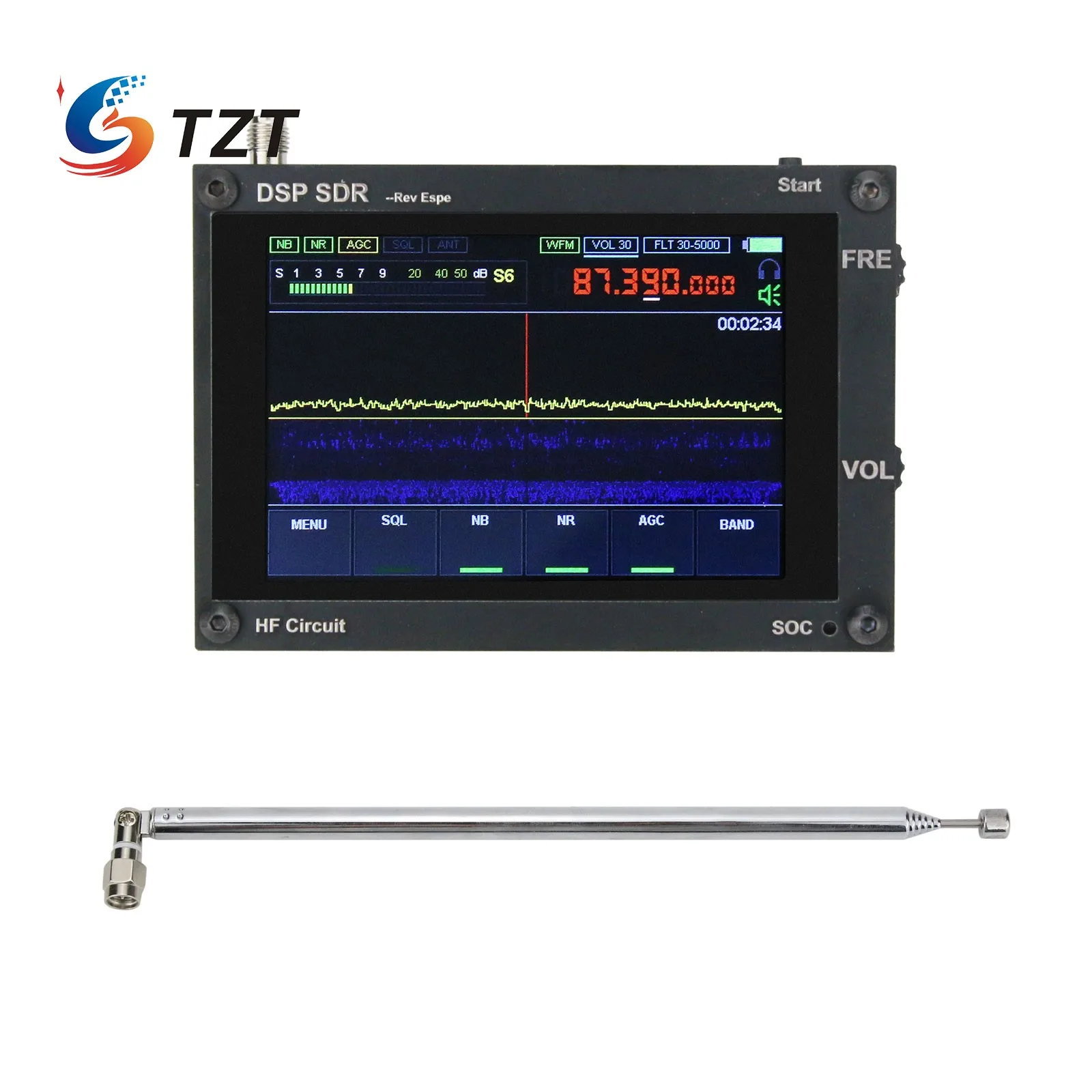 

Мини-приемник TZT1.10C, 3,5 дюйма, 50 кГц-200 МГц, малахит, малахит, SDR, коротковолновый радиоприемник, 2 динамика с корпусом печатной платы