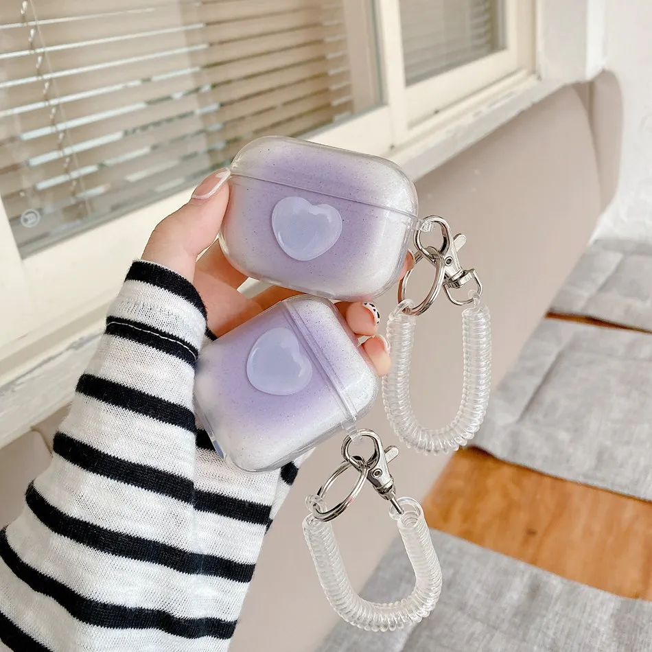 

or AirPods Case Fashion Gradient Purple Love Glitter Soft Earphone Case For AirPods 2 3 AirPods Pro Earphones Cover with Lanyard