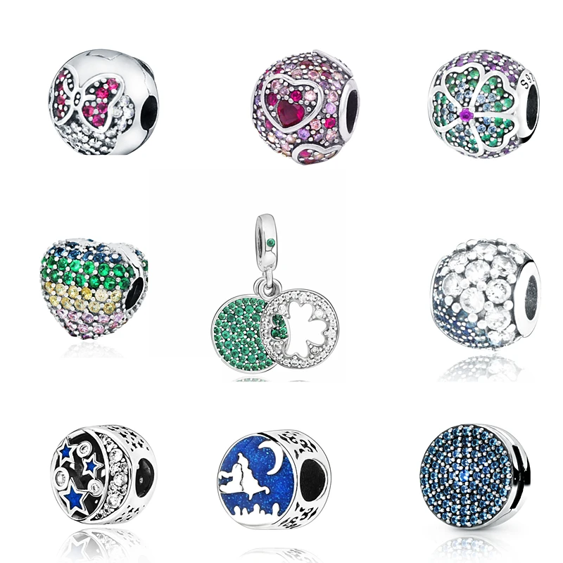 925 Серебряный Кристалл Стиль звезда Рождество Сердце Луна бант круглый шарик