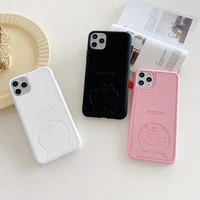 embossing leather phone case for iphone 12 11 pro xs max luxury soft doraemon back cover for iphone 12 mini xr x 7 8 plus fundas