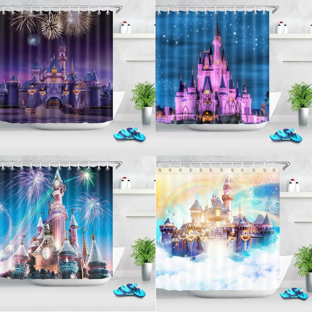 Сказочная занавеска для душа с героями мультфильмов водонепроницаемая из