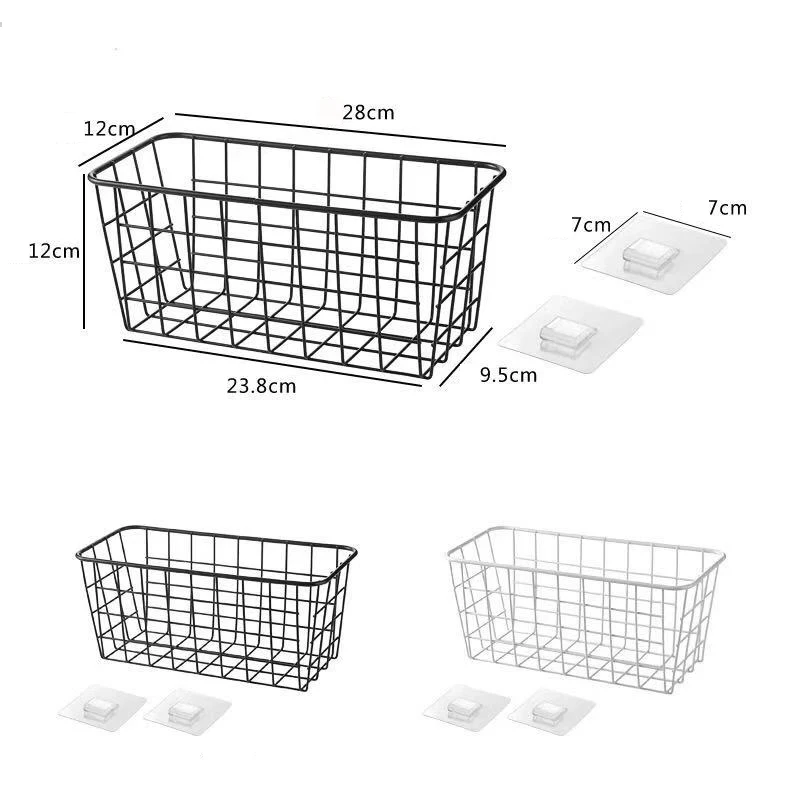 

Iron Kitchen Hanging Basket Household Desktop Art Storage Basket Bathroom Storage Box Sundries Wall Organizer Rack +Suction Cup
