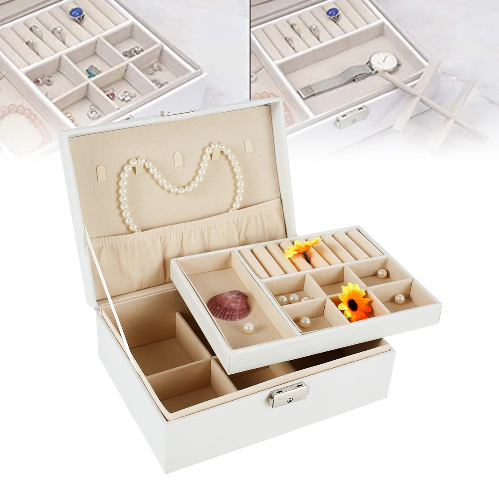 Коробка для ювелирных изделий большая емкость искусственная кожа хранения серег