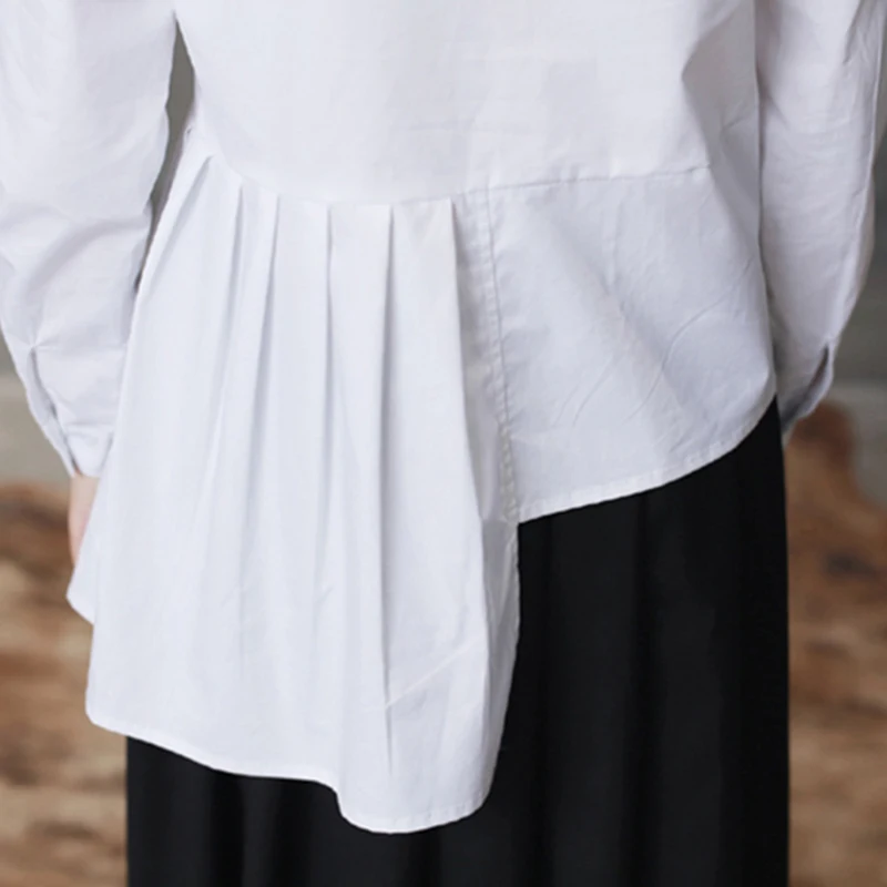 

GALCAUR White Shirts For Women Stand Collar Long Sleeve Ruched Loose Patchwork Ruffles Streetwear Blouse Female 2020 Clothes New