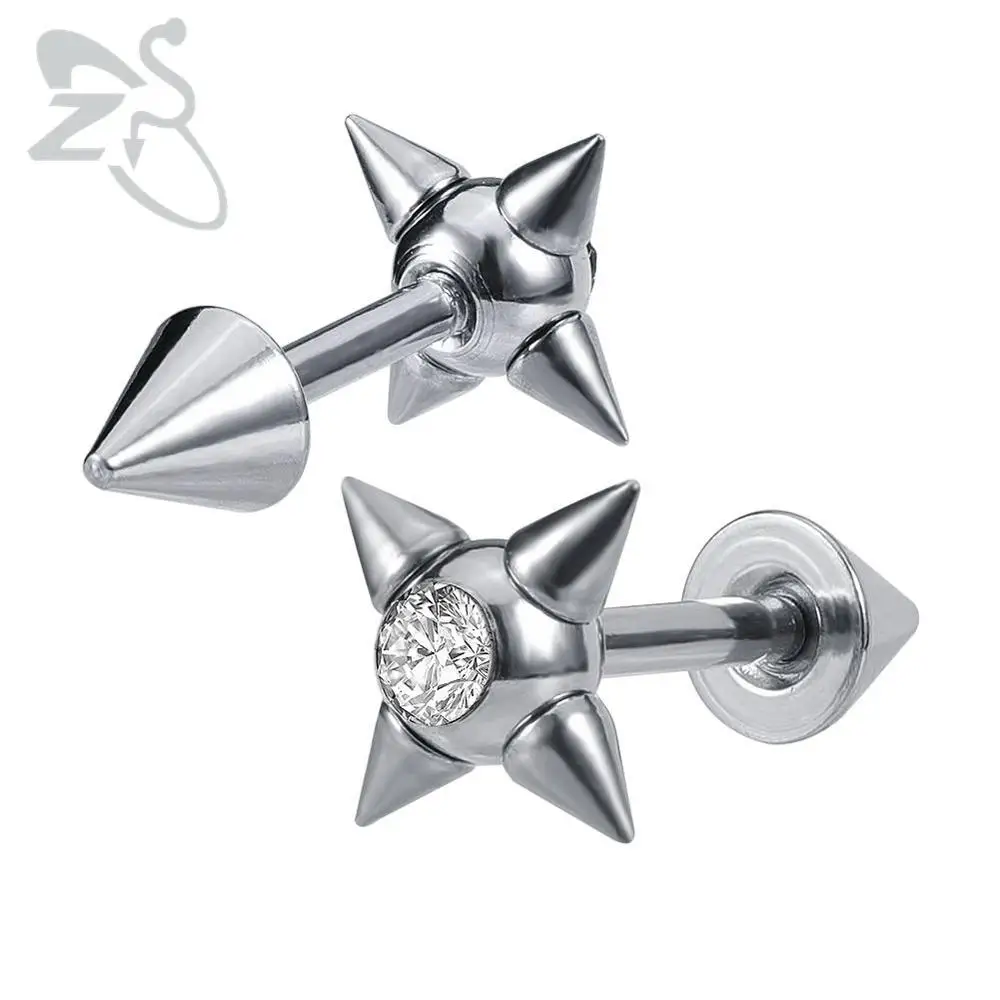 ZS 16 г остроконечные серьги гвоздики в стиле панк с фианитами для мужчин и женщин