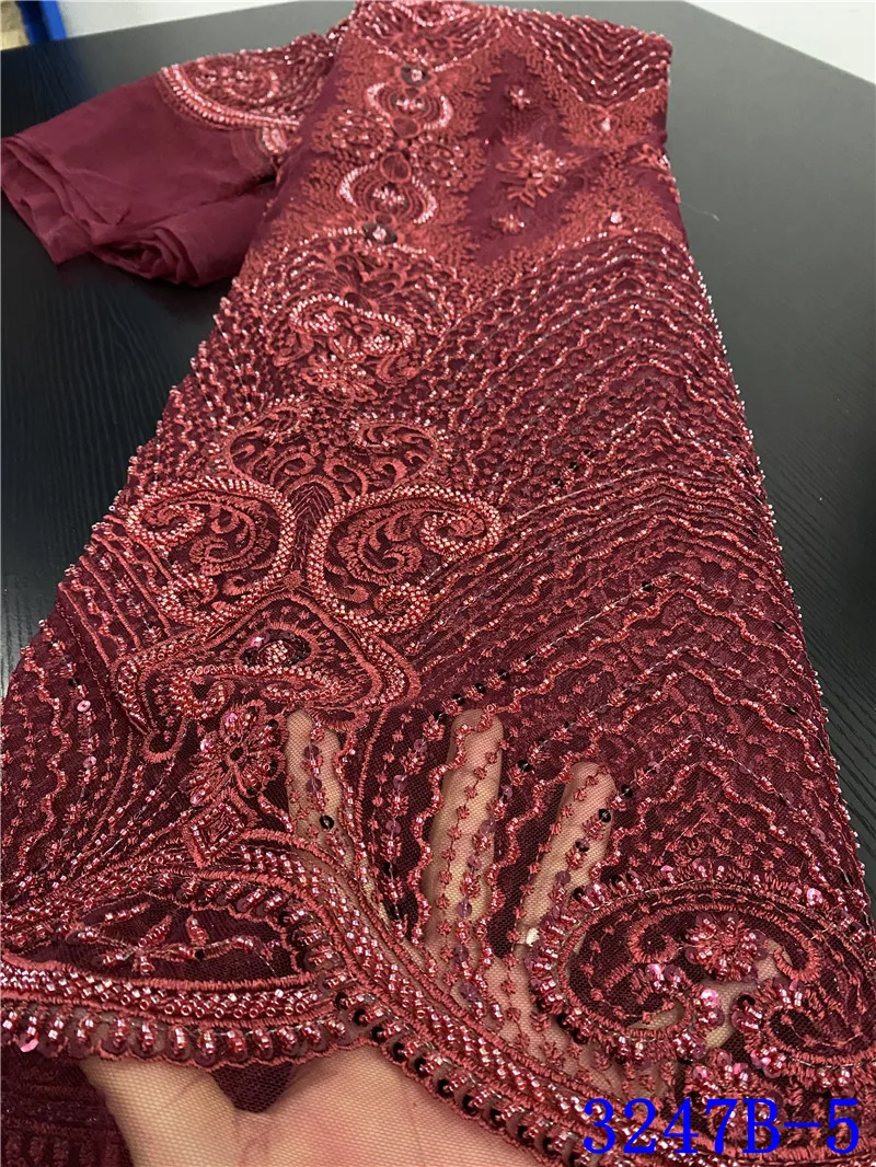 Красный цвет бисером кружева для Нигерии Свадебная одежда Кружева Французский