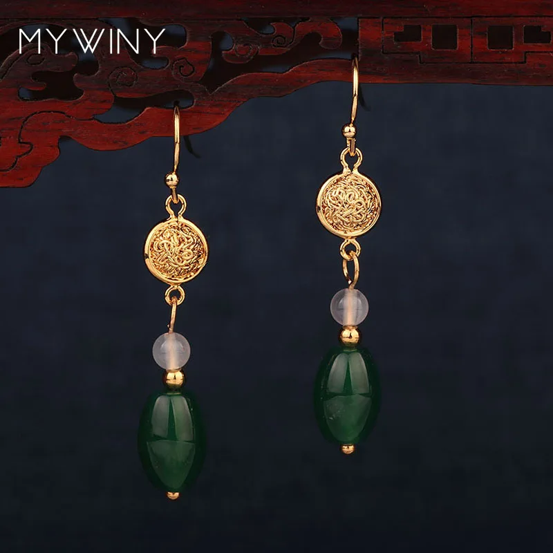 MYWINY медные натуральные камни Винтажные серьги модные этнические ювелирные