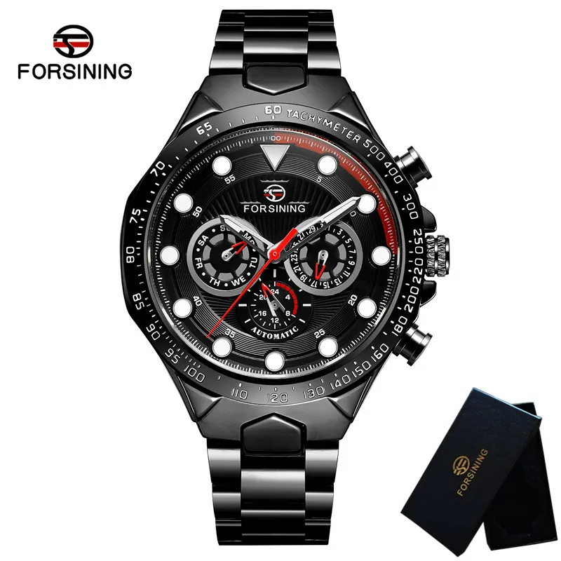 FORSINING нержавеющая сталь мужские наручные часы автоматические механические