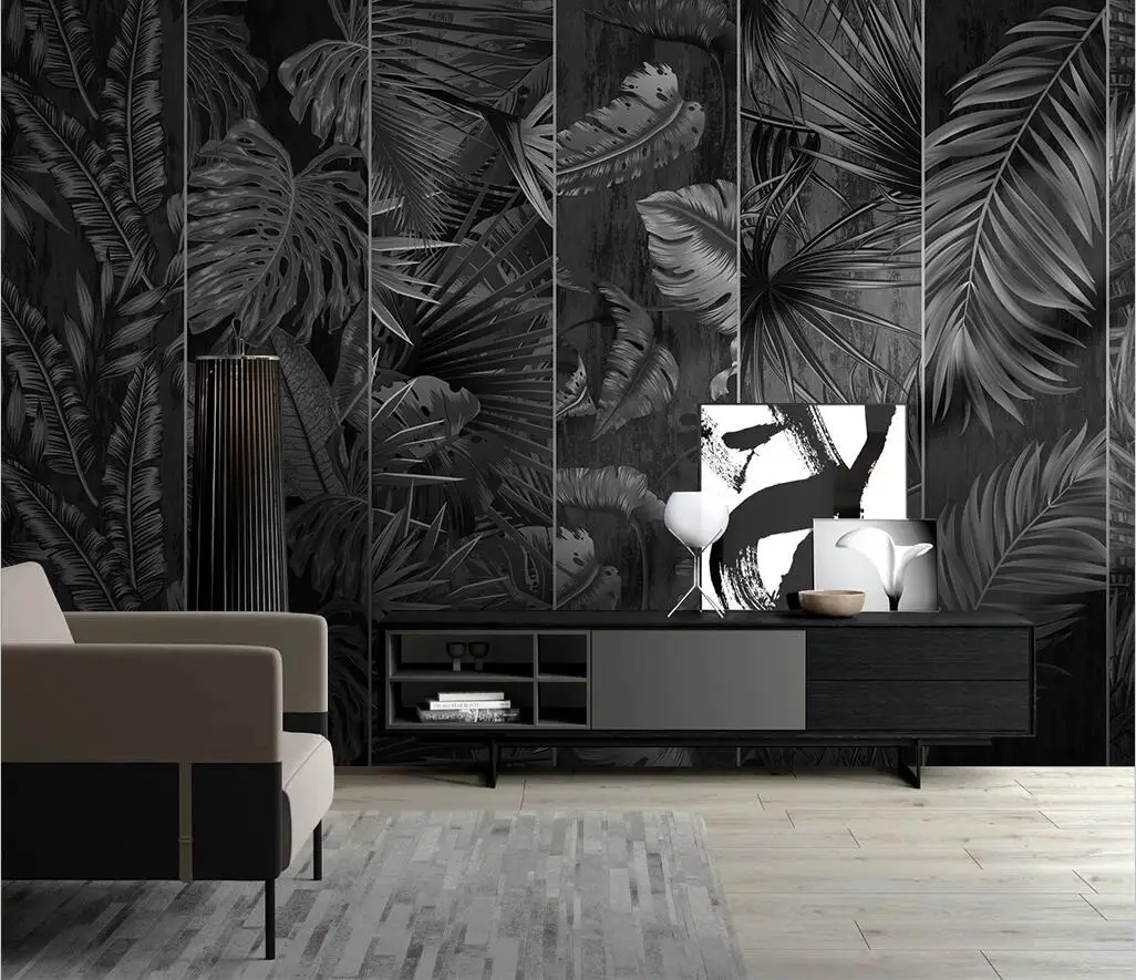 

Beibehang Custom wallpaper Nordic black and white gray tropical plant leaves TV background wall mural wall stickers