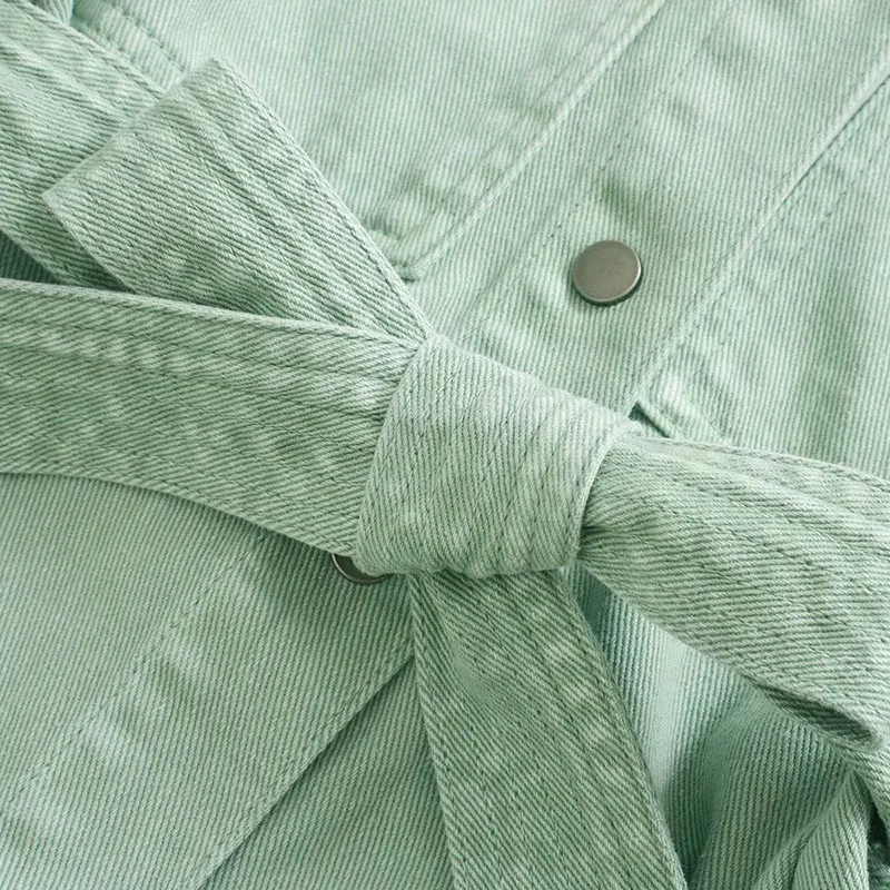 

AORRYVLA Women Autumn Denim Jacket Light Green Tunr Down Collar Regular Length Pocket Slash Vintage Weste Femme Printemps 2020