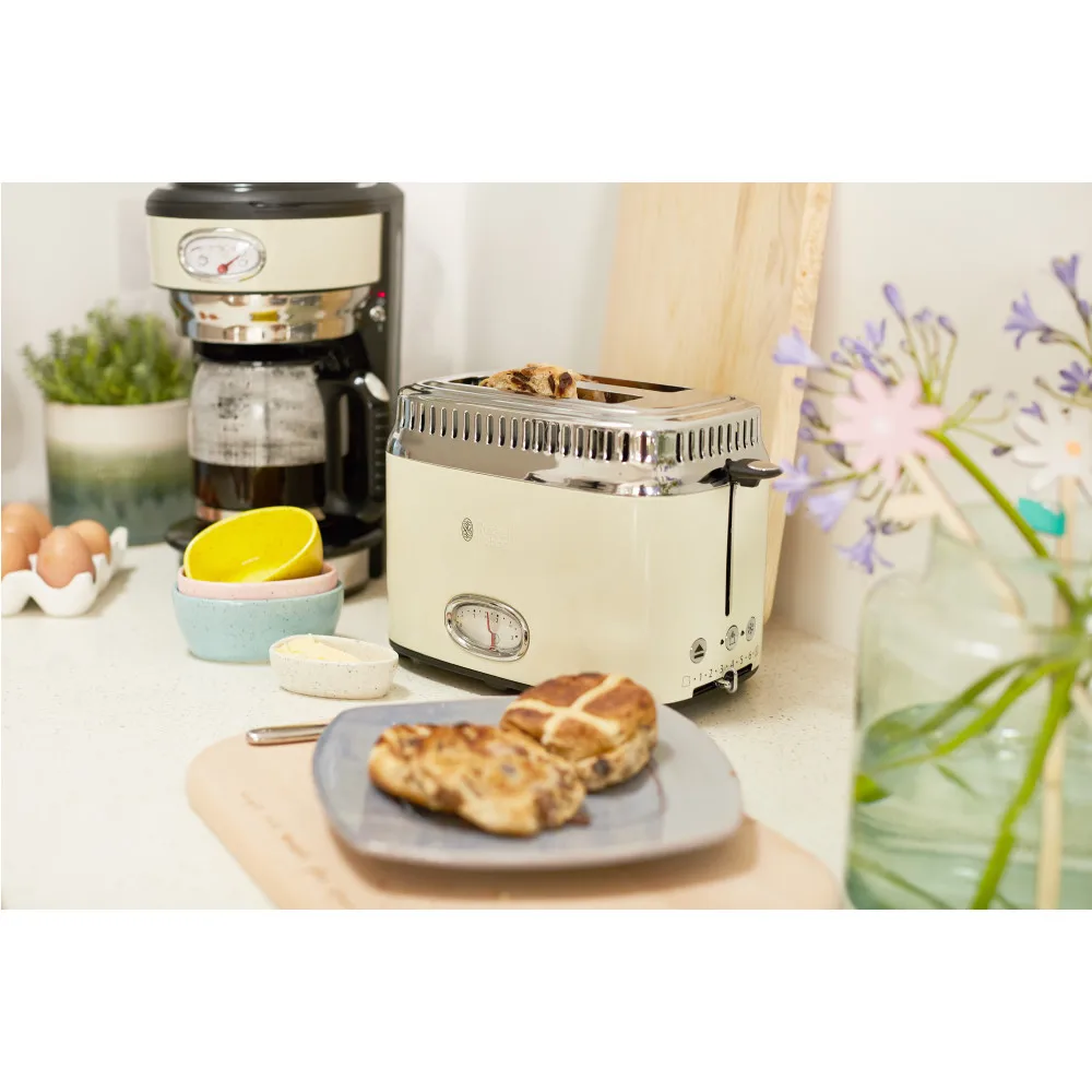 Toasters Russell Hobbs 21682-56 Home Appliances Kitchen Cooking Appliance Retro cream toaster Automatic Pop-Up Function Stainless Steel Mechanical