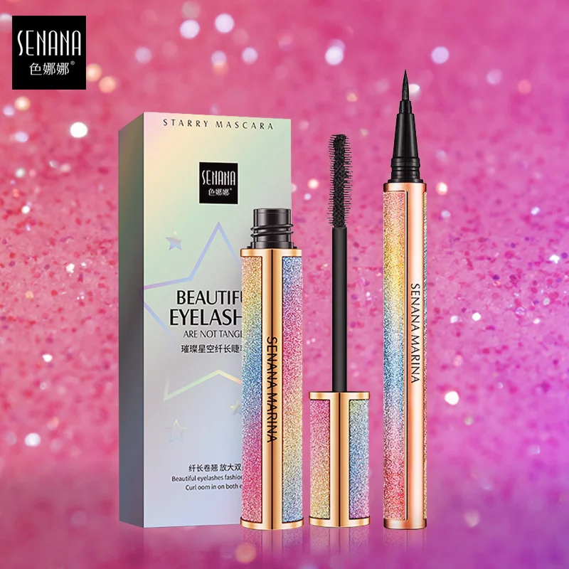 

SENANA 4D Starry Silk Fiber Eyelash Thick Extension Mascara Thick Lengthening Eyeliner Extension Eyelash Brush Eyes Makeup Set
