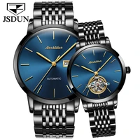 jsdun 2021 luxury couple watch automatic mechanical mens and womens waterproof stainless steel lover hollow luxury brand watch