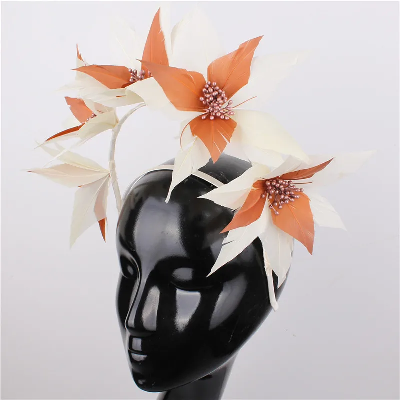 Для женщин элегантные свадебные украшения для волос аксессуары Fascinator повязка на голову Свадебные вечерние показать головные уборы фантазии с перьями и цветами женские аксессуары для волос