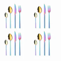 cutlery rainbow stainless steel cutlery set 16 piece kitchen set dinnerware forks spoons knives set tableware mirror flatware