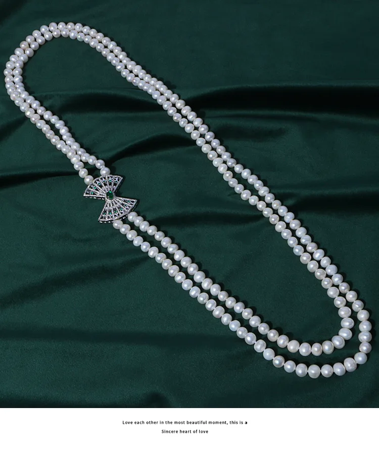 Женское длинное ожерелье с натуральным жемчугом колье 2 нитями Соединитель