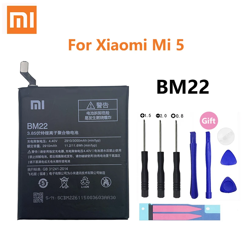 

100% Original 3000mAh BM22 Battery For Xiaomi 5 Mi5 M5 bateria Replacement Phone Batteries Accumulator With Repair Tools Kit