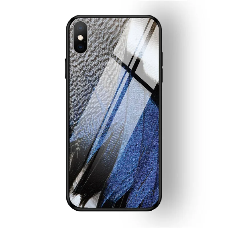 16 Чехол для iPhone X XS MAX XR для 6 6S 7 8 PLUS чехол из закаленного стекла с перьями красный желтый задняя чехол для iPhone 5 5S SE Funda - Цвет: 16