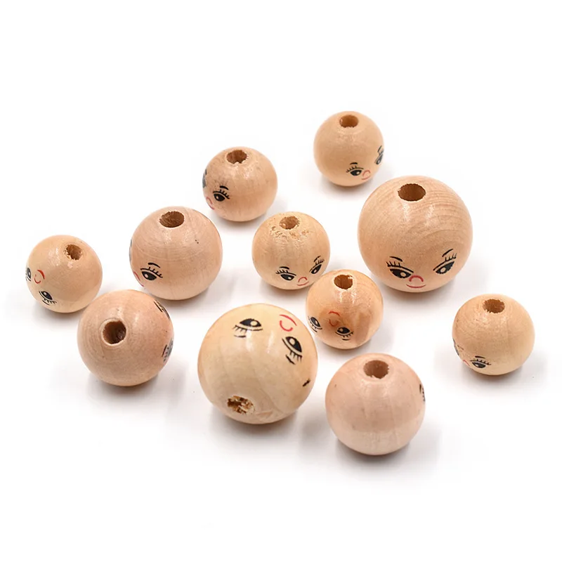 

DIY Children's Beaded Accessories Wood Smiley Face Doll Head Wooden Beads Female Doll Round Wooden Beads Loose Beads Atacado