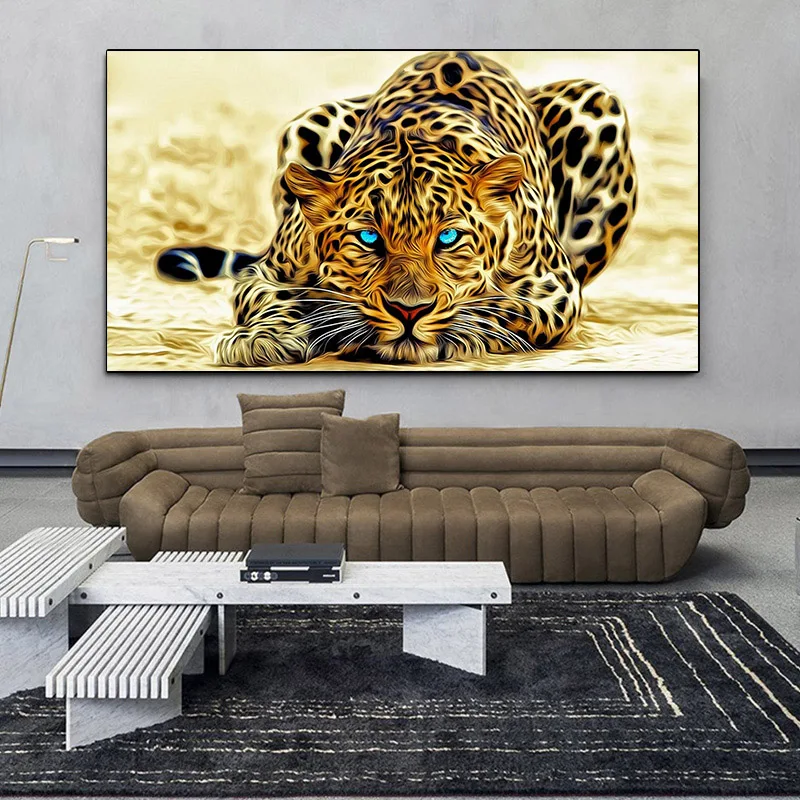 

Modern Posters And Prints Canvas Painting Wild Cheetah Blue Eyes Animal Portrait Wall Art Pictures For Living Room Home Decor
